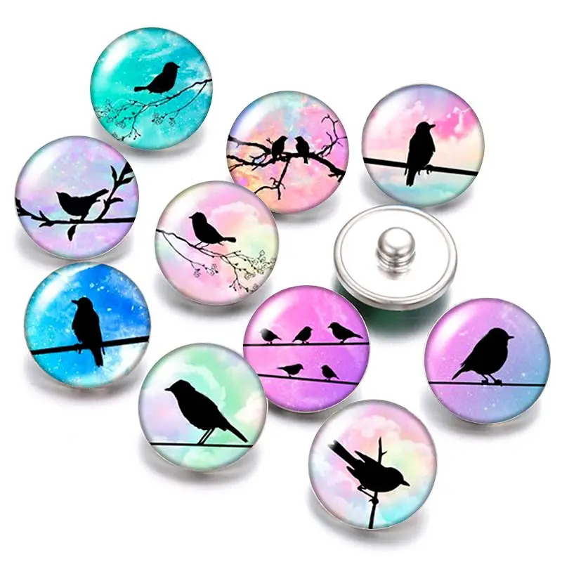 Красивые милые птицы Колибри 18 мм кнопки 10 шт. Смешанные Круглые фото стекло