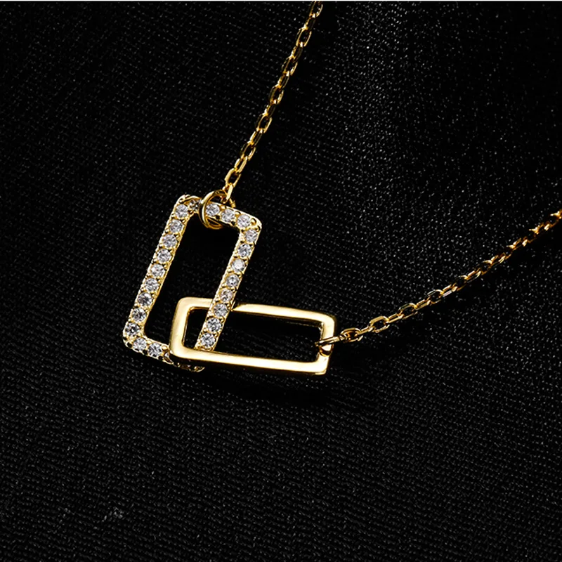 

Shiny Zircon Double Rectangle Pendant Necklace Women Geometric Elegant Rhinestone Choker Necklaces Wedding Party Jewelry