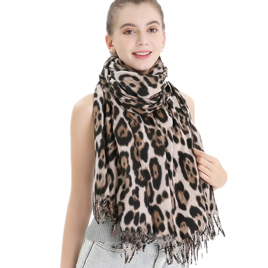 

2023 New Winter thickened Leopard Scarf Women Leopard Dot Fringed Wool Scarves and Wraps Female Warm Imitation Cashmere Shawl