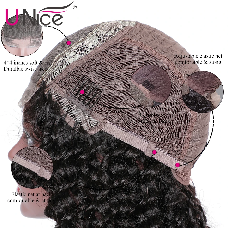 Волосы UNICE Бразильские глубокие волнистые пучки с закрытием 4*4 Кружева