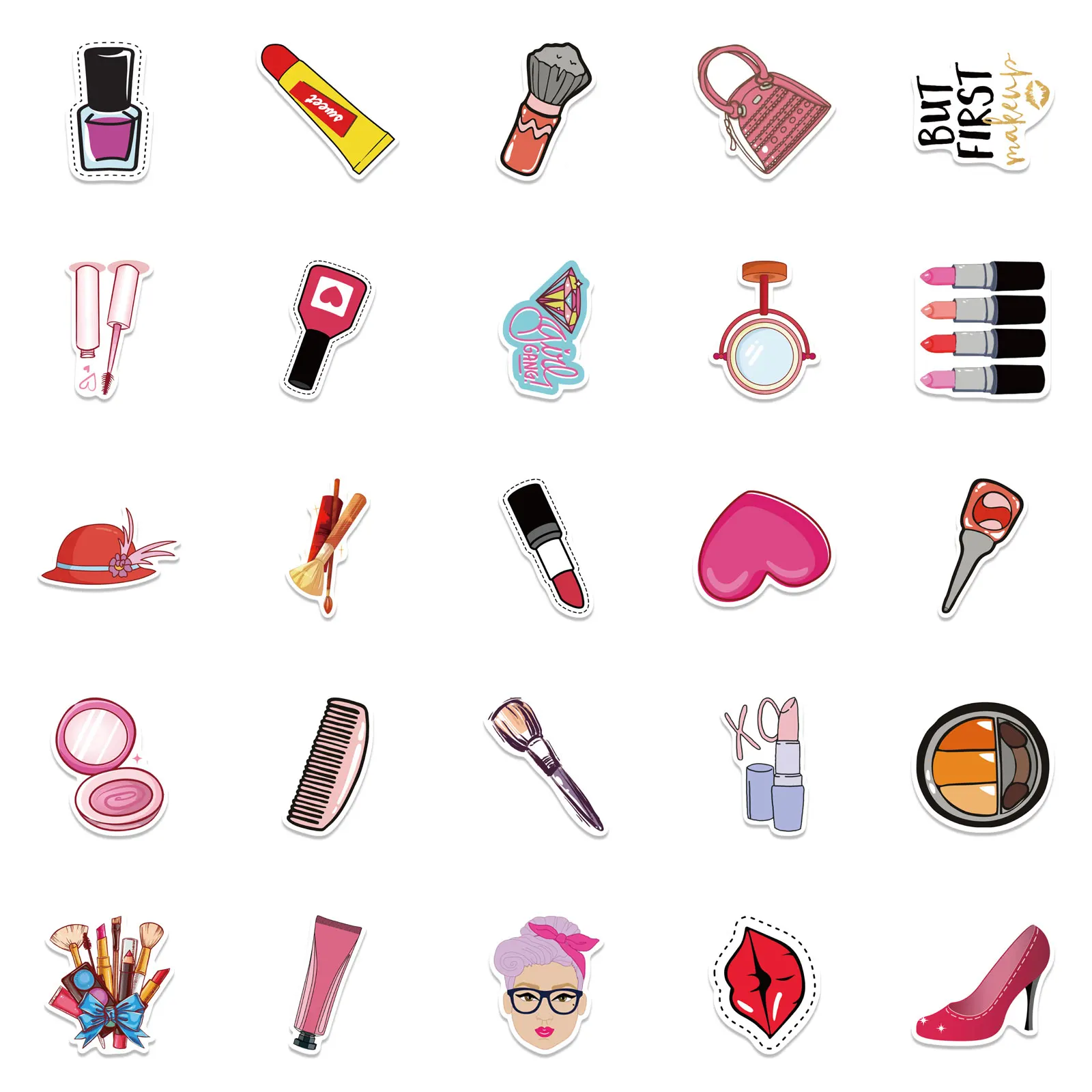 10/50 Buah Stiker Kartun Rias Wajah Anak Perempuan Imut Merah Muda Stiker Sepeda Helm Gitar Komputer Alat Tulis Ponsel