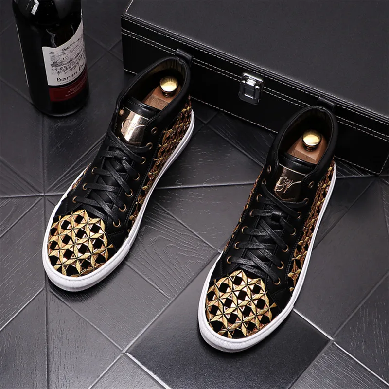 Murah Sneakers Mewah Designe Perak Emas Baru Sepatu Kasual Kulit Atasan Tinggi Punk Pria Sepatu Bot Pergelangan Kaki Hip Hop Zapatillas Hombre