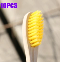 10Pcs Gold Yellow Дизайн, разноцветные бамбуковые зубные щетки, Экологичная деревянная зубная щетка с мягкой щетиной, зубная щетка для ухода за полостью рта для взрослых - Цвет: 10Pcs Gold Yellow