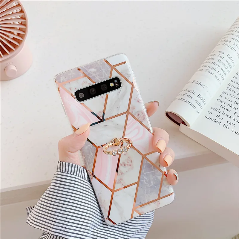Pink case with ring Сращивания мраморный чехол для телефона с кольцом-держателем для samsung Galaxy note 10 S8 9 10 плюс S10E A40/50/70 розовым алмазом мрамор Cove - Цвет: Pink case with ring
