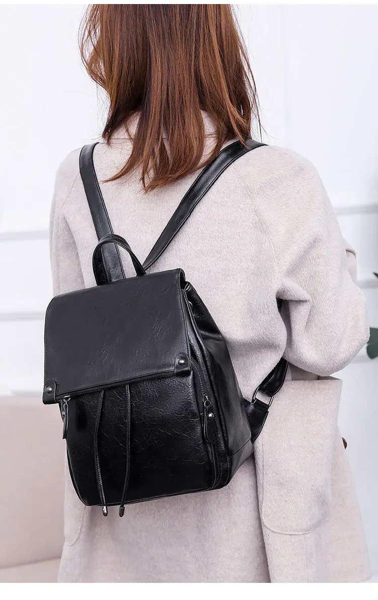 

PU Anti Theft Lady Leather Backpacks Teenage Student School Backpack Fashion Female Business Bag Solid Color Women Shoulder Bags