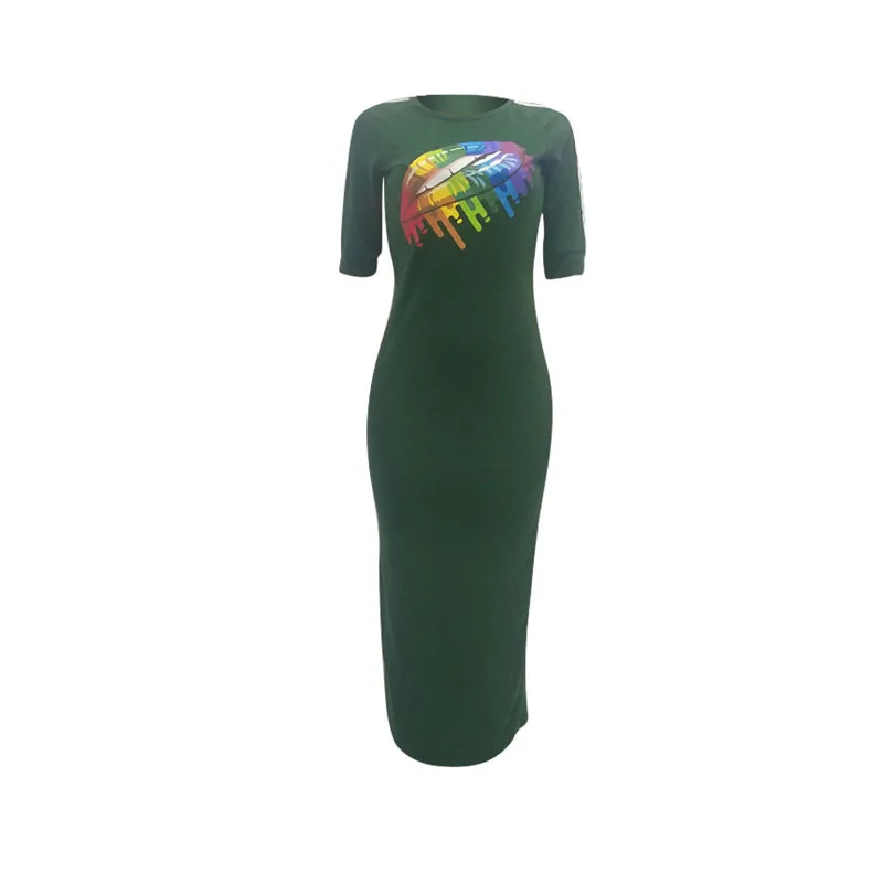 Повседневное Для женщин Bodycon платье летние модные разноцветные радужные губы офсетная печать обхват талии, обхват бедер, ужин платья для Для женщин vestidos mujer
