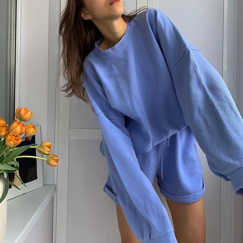 

2020 Two Piece Set Women Tracksuit Oversize Sweatshirt And Shorts Outfits Casual Suit Female Sport Suit 2 piece club outfits