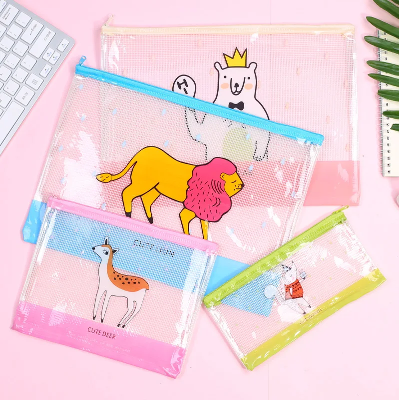 Case Pen Bag Kawaii Animal Lion Squirrel Pouch Waterproof Transparent File Folder Student Stationery