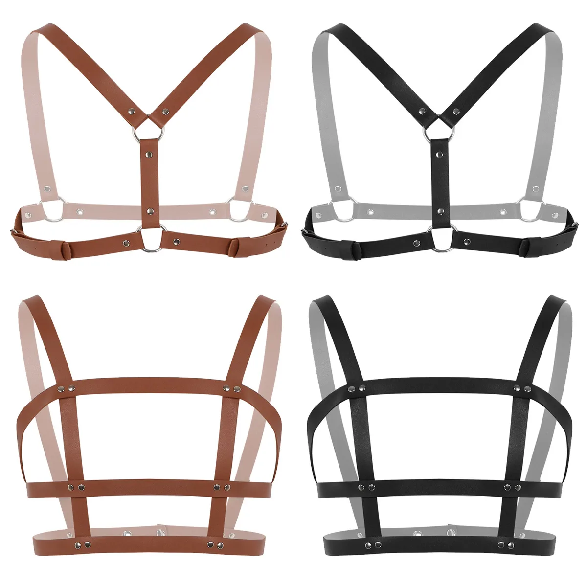 

IEFIEL Men PU Leather Bra Body Chest Harness Exotic Costumes Cage Top Bralette Strap Adjustable Punk Gothic Chest Belt Clubwear