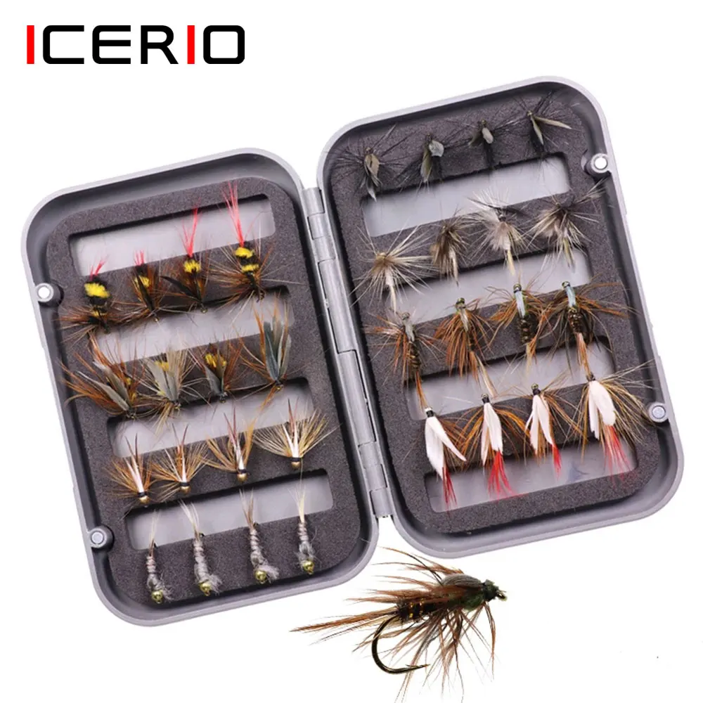 

ICERIO 32pcs/Box Trout Nymph Fly Fishing Lure Assorted Flies Kit Nymphs Dry/Wet Flies Fishing Fly Lure Bait With Boxed