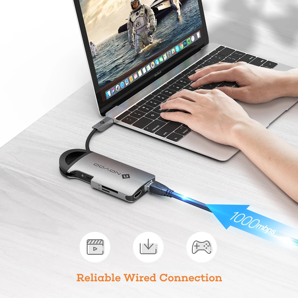 Промокоды: 2500NEWYEAR (2500₽-250₽) NOVOO 8-портовый USB-концентратор C 4K HDMI 100 Вт с питанием 1000