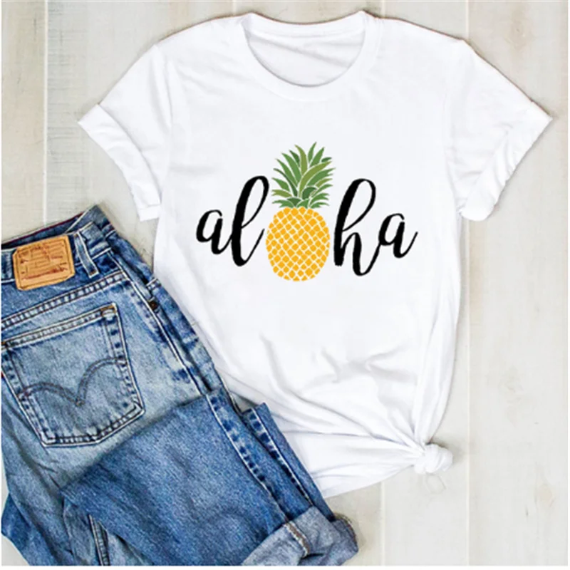 AOWOF летняя новая стильная одежда с ананасами и фруктами женская модная футболка