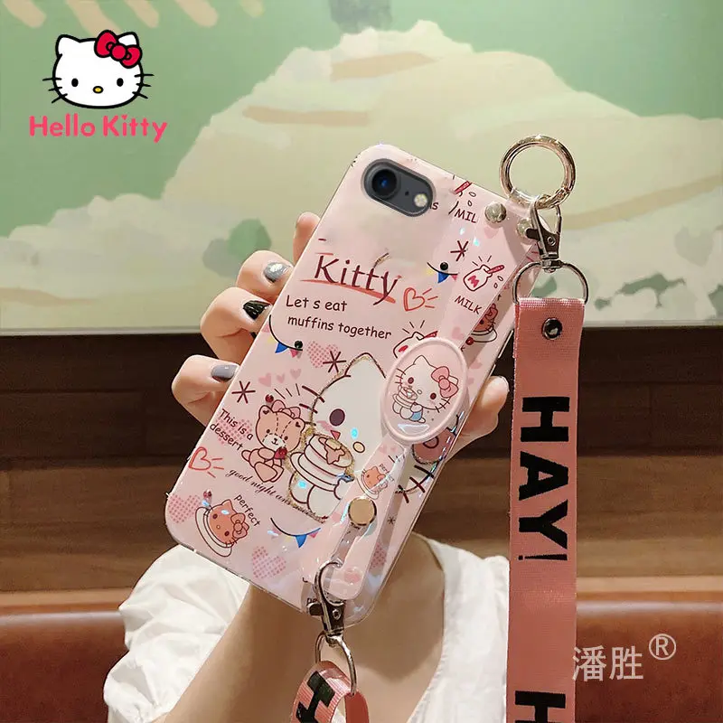 

HelloKitty for IPhone 7/8P/X/XR/XS/XSMAX Diagonal Wrist StrapBackpack Anti-fall Mobile Phone CaseSuitable for girls