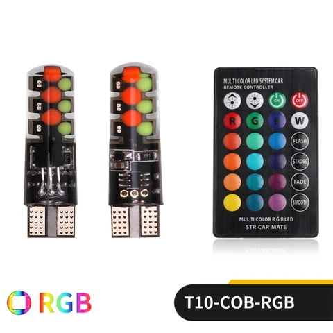 2 шт. W5W Новый универсальный автомобильный RGB T10 COB 12SMD красочный многорежимный автомобильный светильник T10 RGB габасветильник с пультом дистанционного управления