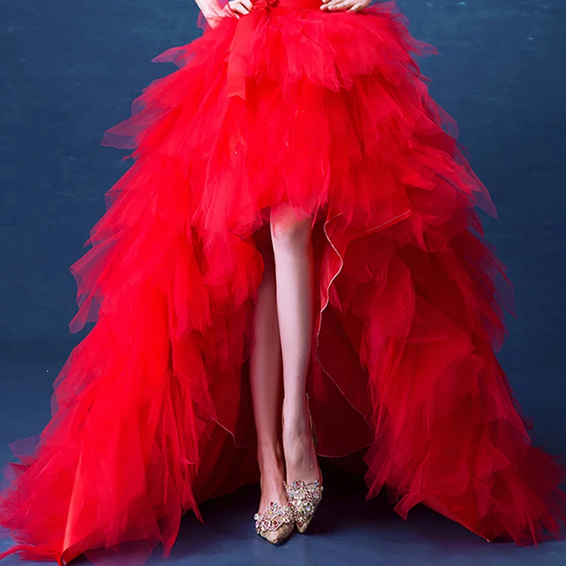 

Bespoke Occasion Dresses Illusion Strapless Sleeveless Appliques Crystal Lace Tulle Train Luxury Women Formal Evening Gown TS137