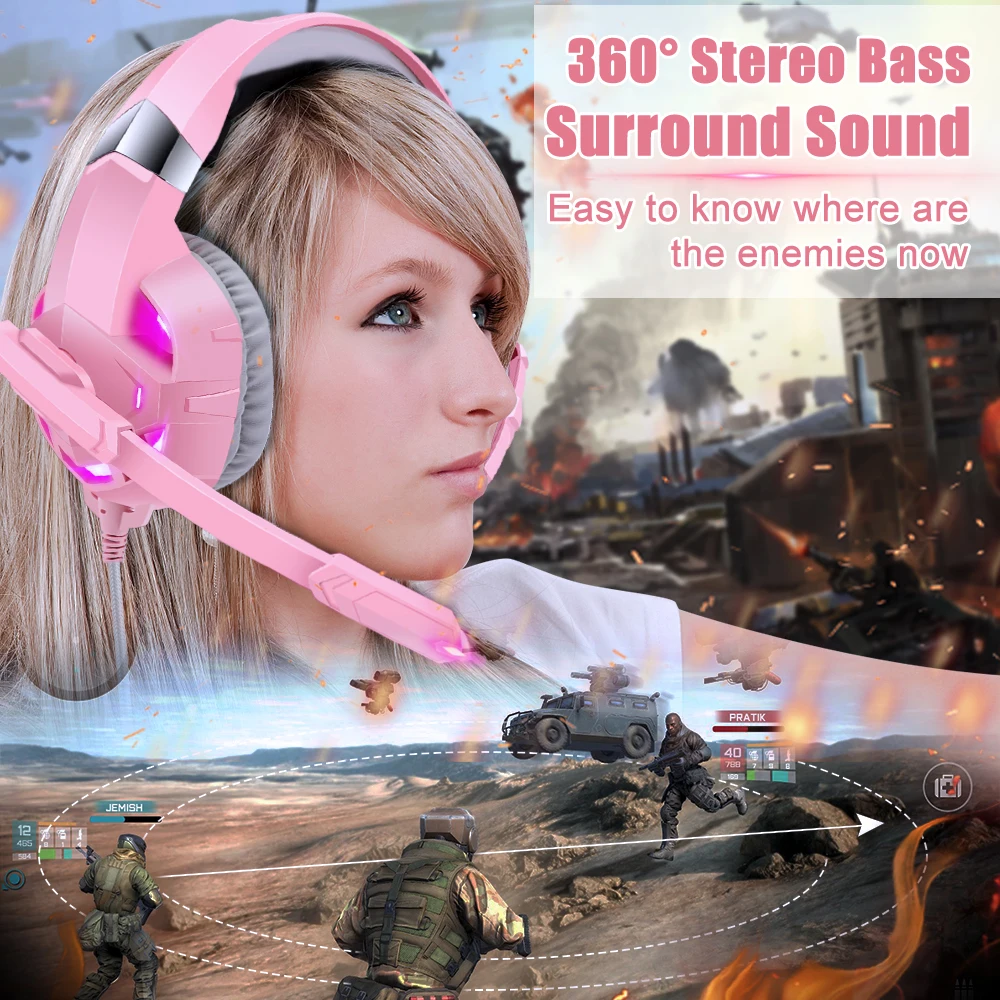 Розовые наушники с кошачьими ушками для девочек игровые микрофоном ПК PS4 Playstation 5