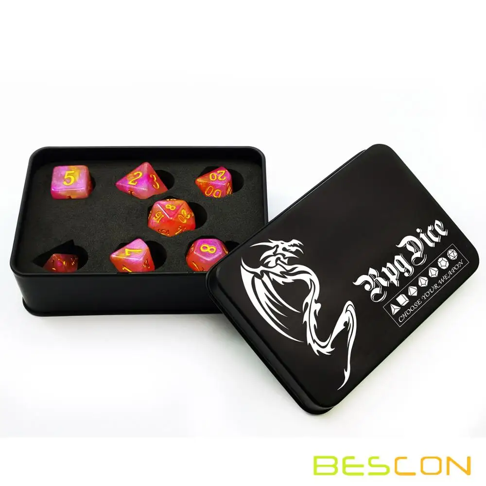 Bescon магические каменные кости набор серии, 7 шт. многогранные РПГ кости набор Фея дух, RoseQuartz, Золотая Руда, глаза Дракона - Цвет: RoseQuartz Tinbox