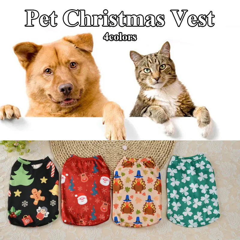 

2021 New Fashion Christmas Style Printed Pet Vest Pet Supplies Universal Cartoon Cute Printed Vest Trendy Casual Theme Dog Vest
