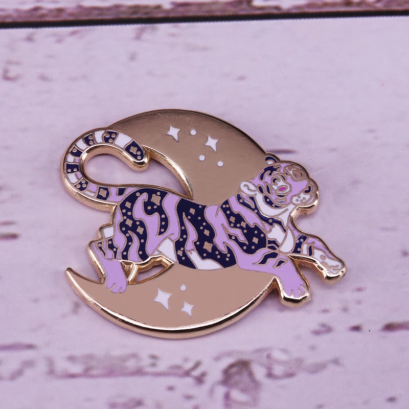 Moon Stars брошь с тигром Cute значки животными adventure explore jewelry|Броши| |