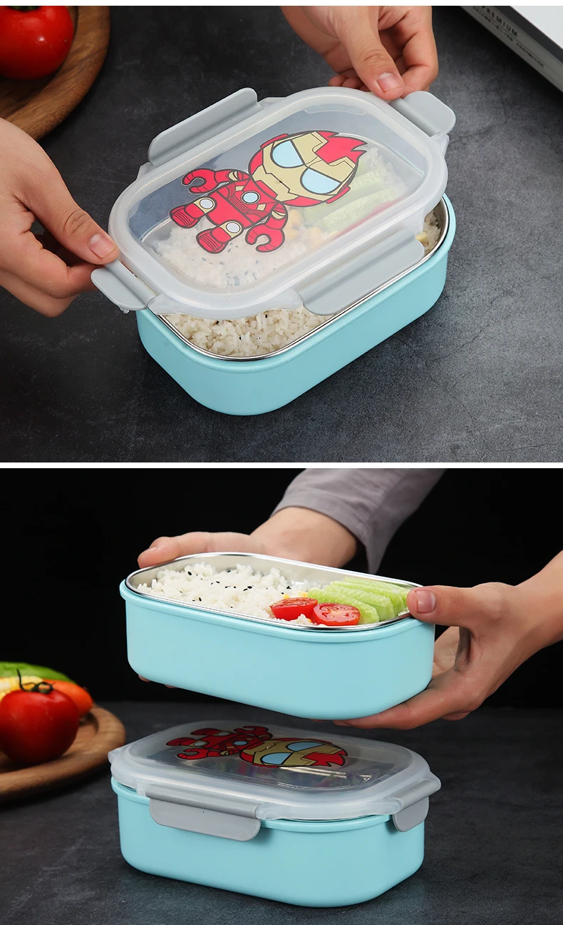 WORTHBUY милый мультяшный детский контейнер Bento из нержавеющей стали 304, контейнер для еды, японская микроволновая печь, Ланч-бокс, герметичная коробка для еды