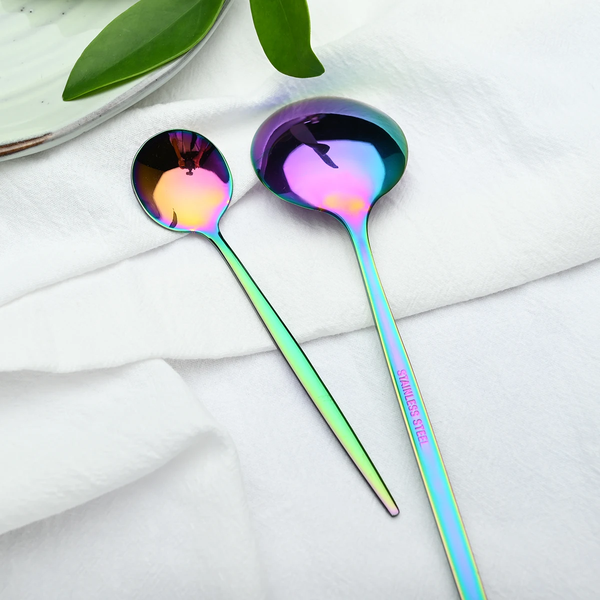 24 шт./компл. Нержавеющая сталь Gold мятно зеленые столовый нож вилки Кофе ложка