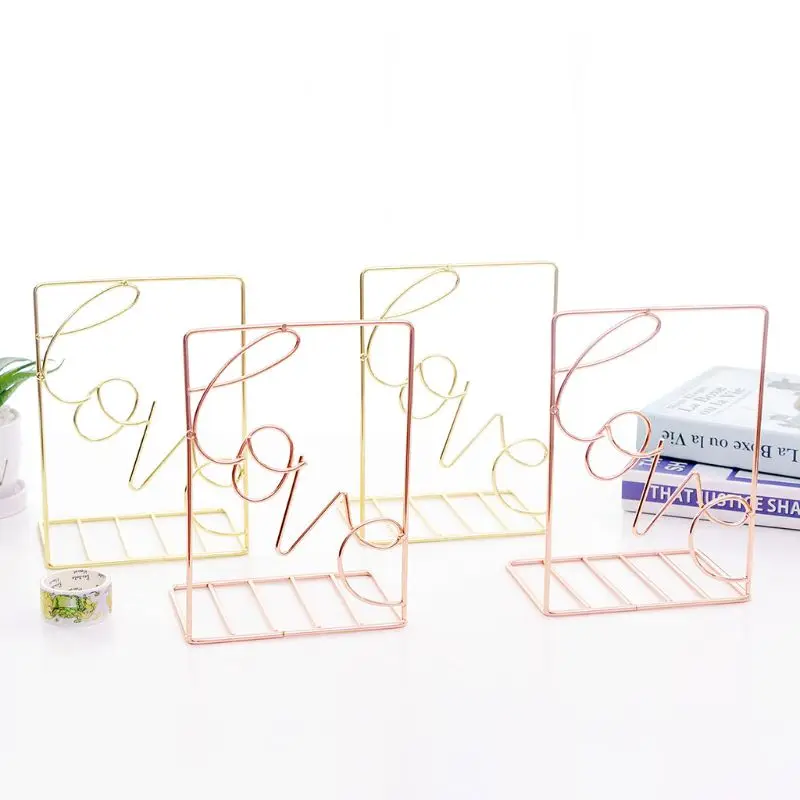 

2Pcs/Pair Creative Love Shaped Metal Bookends Desk Storage Holder Shelf Book Organizer Stand