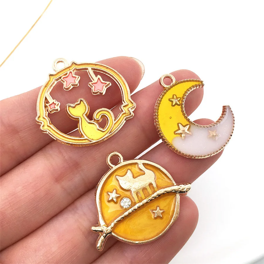 8 шт./лот Изготовление ювелирных изделий для женщин эмалевая кошка моньн звезда