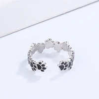 fashion accessories 925 silver rings for women animal black foot print design diy jewelry making fit original pandora