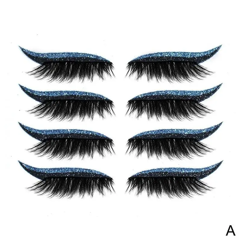 

4pairs Glitter Eyeliner Eyelash Sticker Waterproof Reusable False Eyelashes Eyeliner Stickers Double Eyelid Tape Cat Eye Makeup