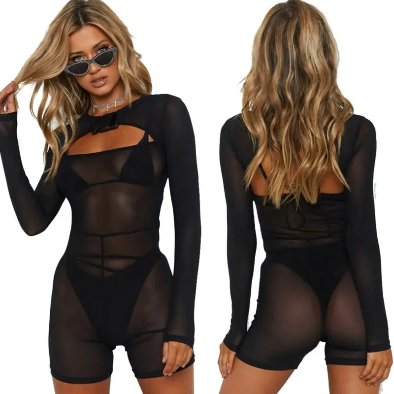 Новинка 2019 сексуальный женский прозрачный сетчатый комбинезон с пряжкой шорты