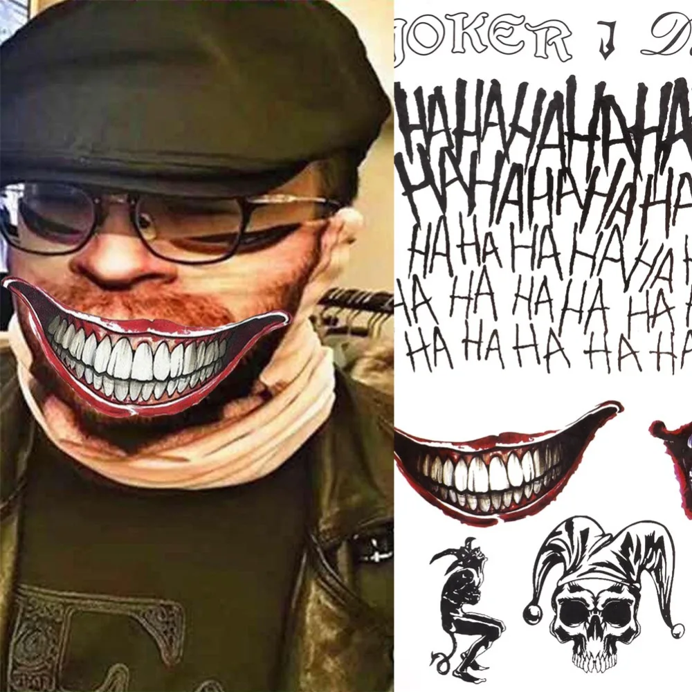 Водостойкая Временная тату наклейка Череп Джокер узор клоуна переводная