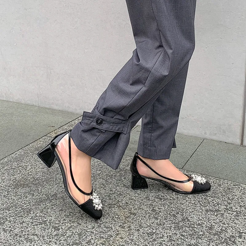 

MEMUNIA 2020 new arrive women pumps spring summer single shoes square toe crystal simple dress shoes ladies office shoes