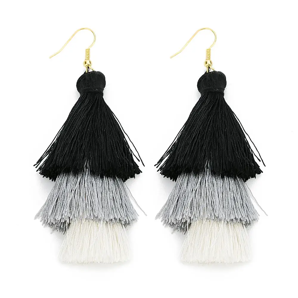 LOULEUR 3 Слоистые богемные Роскошные массивные Серьги-кисточки Boho модные ювелирные изделия женские длинные висячие серьги - Окраска металла: mult black