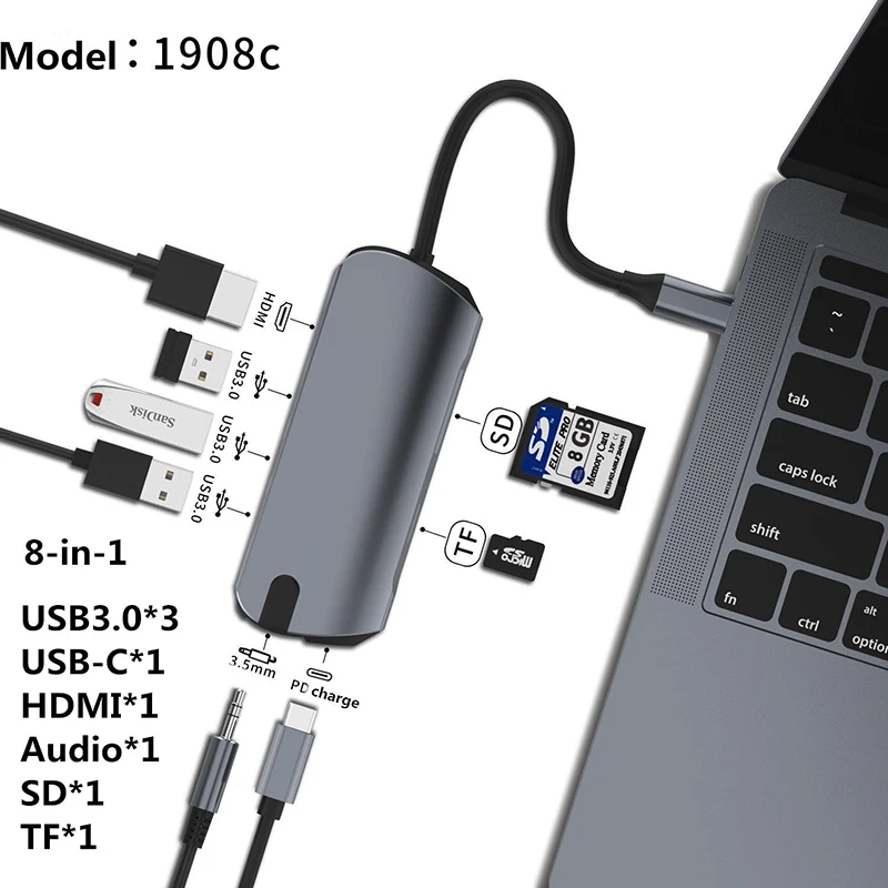 USB разветвитель Концентратор USB type C с HDMI RJ45 PD зарядка SD кард-ридер USB C концентратор Type C Plitter для Macbook Pro Аксессуары для ноутбуков мультихаб ноутбук аксессуары Multi HUB комплектующие для пк