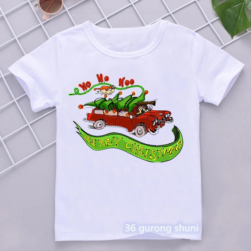 Ho Ho Hoo Merry Christams Car Graphic Print T-Shirt Girls/Boys Funny Kids Clothes Harajuku Kawaii Children'S Clothing Tshirt