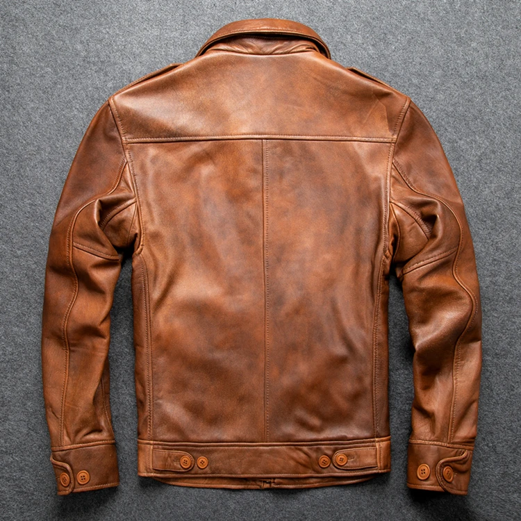 

Mens Casual Style Plus Size Soft Business Sheepskin Genuine Jacket Father's Leather Coat Vintage