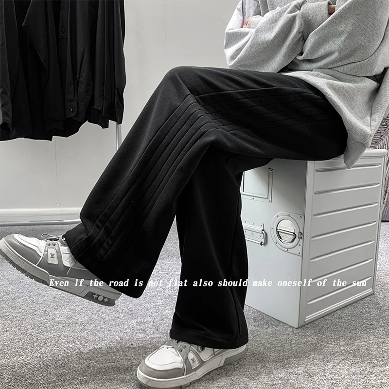 Брюки мужские с широкими штанинами модные повседневные свободные прямые штаны в