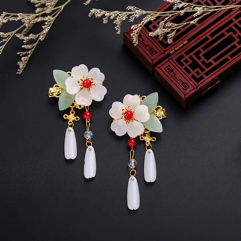NiuShuya Retro Chinese Hanfu Hairpins Waterdrop Tassel Hairclip Flowers Headpiece Kids Girls Hair Jewelry Accessories | Украшения и