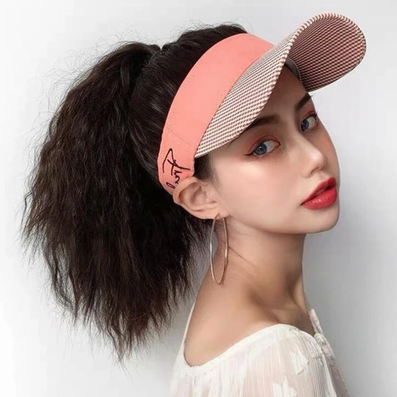 

Whole Hat Wig Hat Hair Extension Corn Hot Synthetic Hair High Ponytail Long Curly Hair Woman Headgear Fluffy Wig Female Wearing