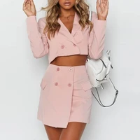 short skirt female 2022 autumn womens new suit temperament self cultivation long sleeved v neck small suit skirt two piece