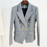 high street new fashion 2021 stylish blazer jacket womens lion gold buttons double breasted career blazer outer wear