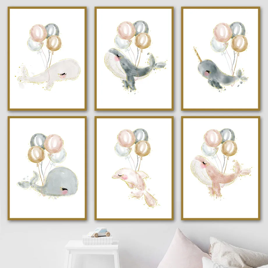 

Abstract Wall Art Cute Cartoon Whale Balloon Paintings Nordic Canvas Posters Prints for Living Room Bedroom Corridor Decoration