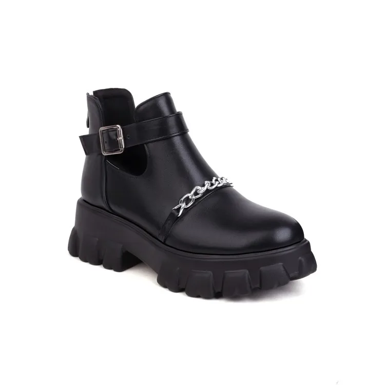 

Large size 46 Winter new metal chain decoration buckles thick sole ladies short tube women's boots platform shoes high heels