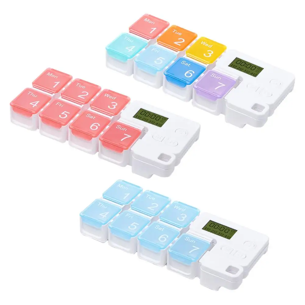 

Умная коробка для хранения таблеток на 7 дней, электронные медицинские коробки с напоминанием о времени, органайзер для таблеток с таймером ...