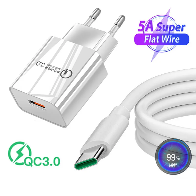 Фото Зарядный кабель Type-C для Samsung S20 FE A51 Google Pixel 4a 5G USB-адаптер быстрой зарядки 5A OPPO Reno4 F