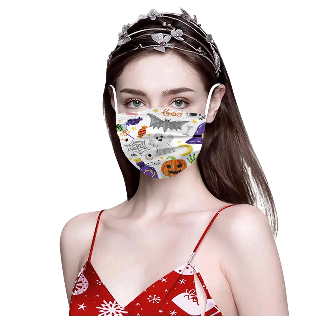

50/100pc Halloween Printing Mask Adult Man And Woman Protection Disposable Face Mask Halloween Cosplay Headband masques Masker