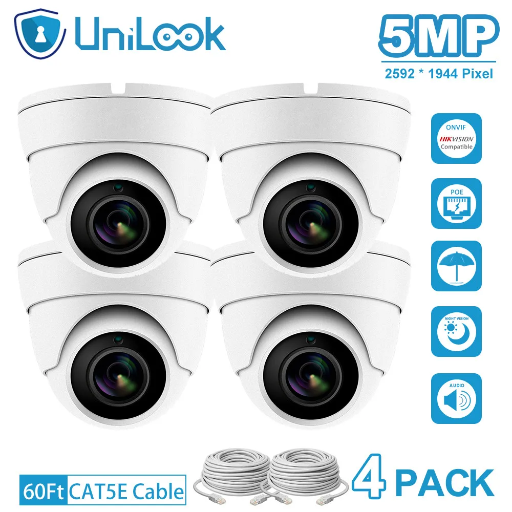 Купольная IP камера видеонаблюдения UniLook 5 Мп с поддержкой POE и встроенным