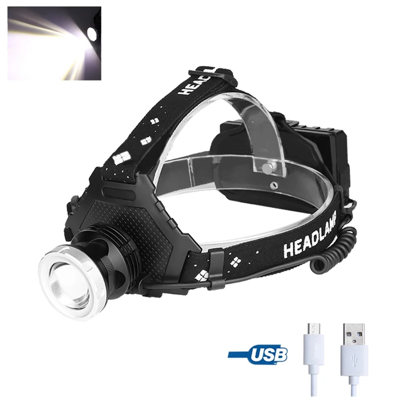 Мощный 1500 лм XHP50 светодиодный налобный фонарь с зумом аккумулятором 18650