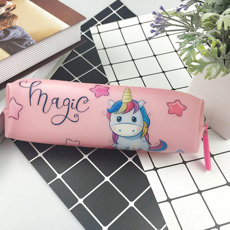 Милые силиконовые чехлы для карандашей коробка пенал Kawaii с единорогом сумки