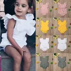 Для маленьких девочек гофрированные однотонные Цвет без рукавов с открытой спиной Комбинезон спортивный костюм для новорожденных; Одежда для детей и девочек, пляжный костюм